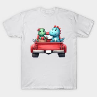 Valentine Dinosaur Couple Sitting On Truck T-Shirt